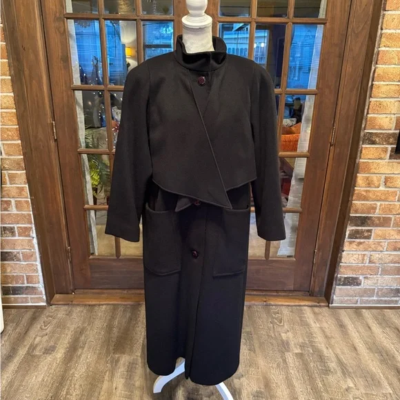 Electre Paris Vintage Black Pure Wool Long Maxi Coat See Measurements - Picture 4 of 16